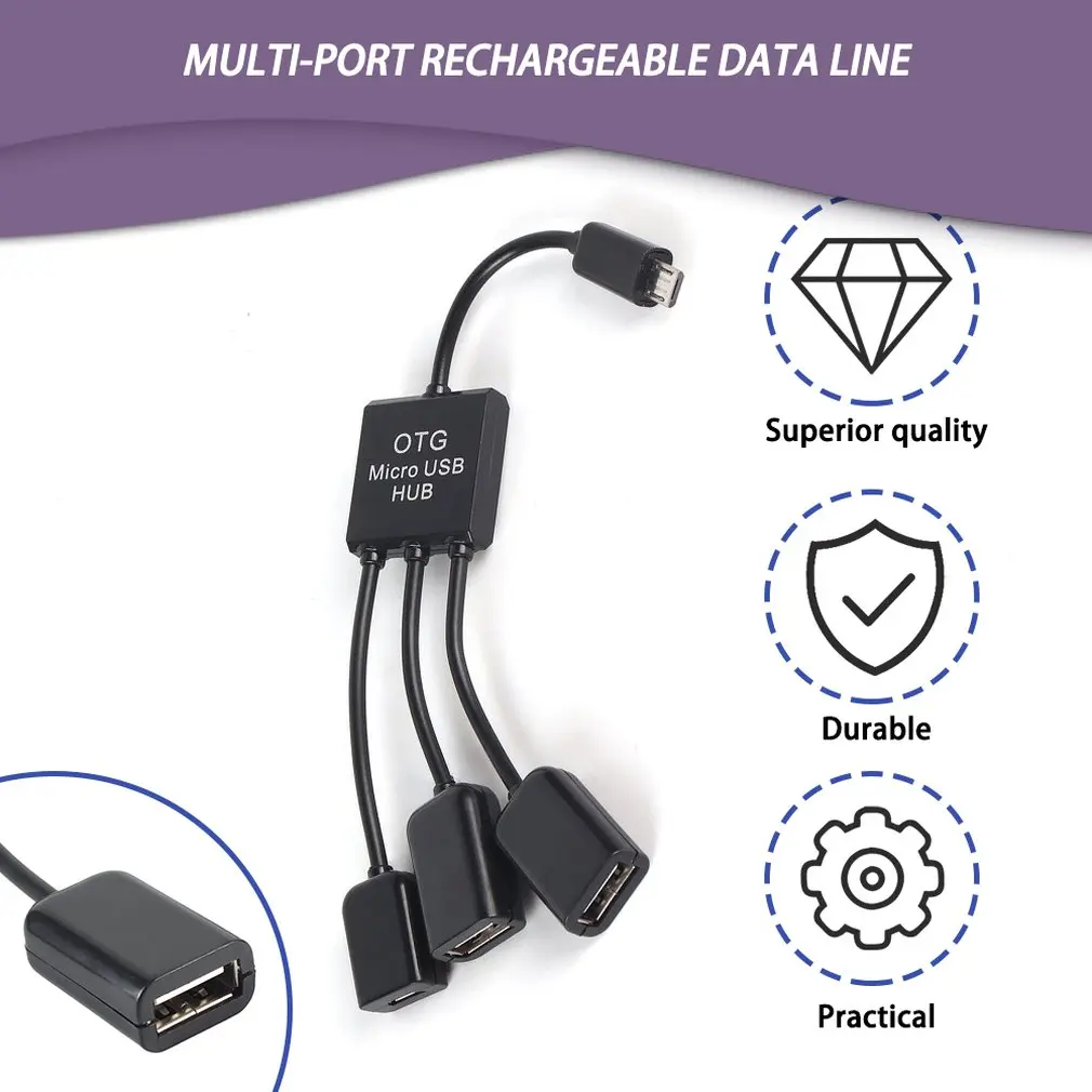 Кабель-концентратор с разъемом Micro USB для зарядки OTG 3/4 порта адаптер смартфонов