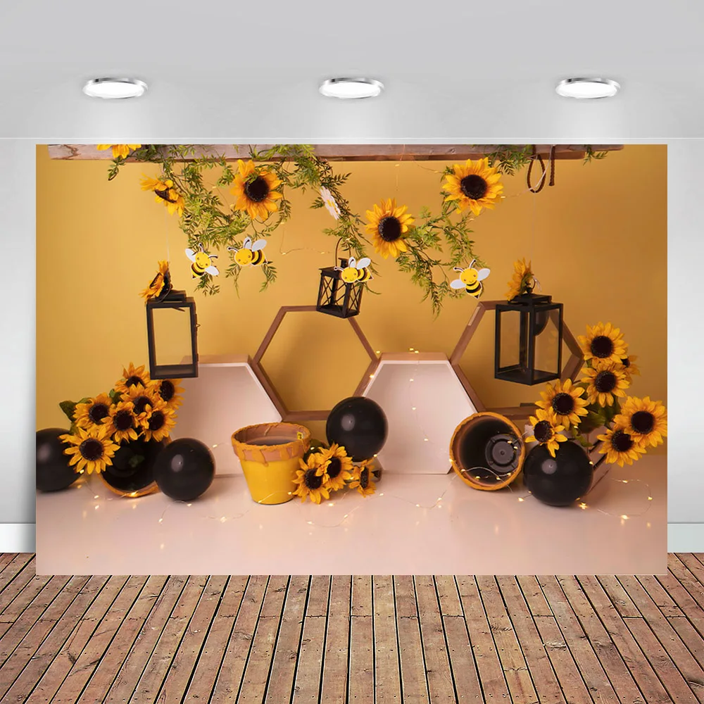 

Photography Background Sunflower Bee Honey Jar Girl Birthday Party Cake Smash Newborn Baby Shower Photo Studio Backdrop