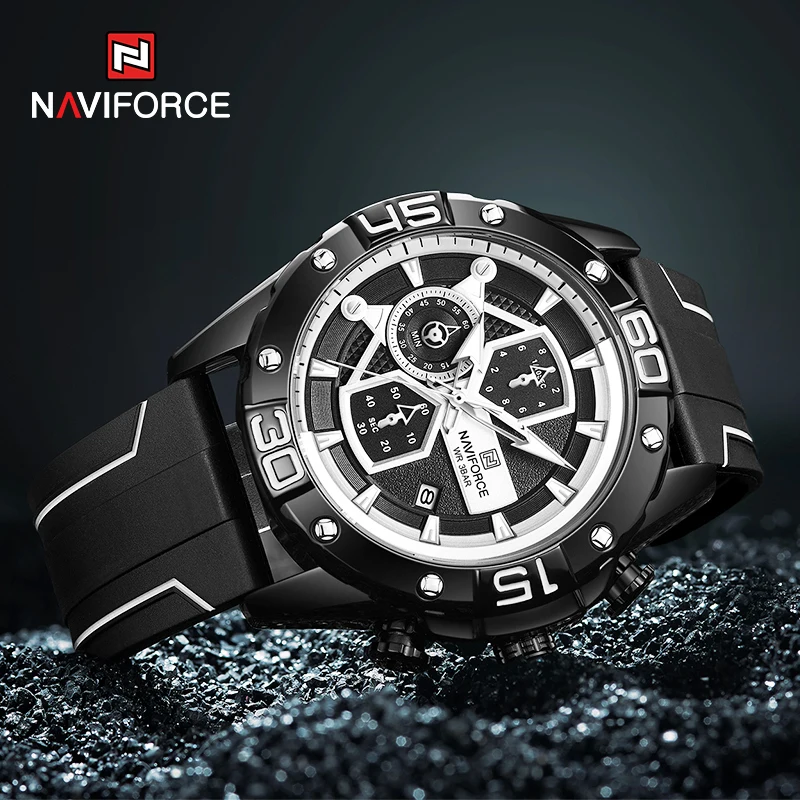 

NAVIFORC Men Watch Brand Luxury Sport Quartz Casual Clock Silicone Strap Waterproof Wristwatch Date Display Relogio Masculino