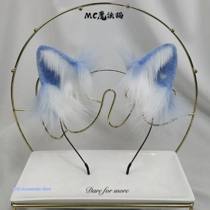 

Original Japanese Lolita Ice Blue Plush Cat Ears Animal Ears Hair Hoop KC Headdress Simulation Take pictures Props Accessories