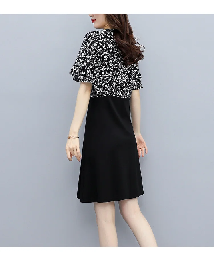

MissLymi XL-5XL Plus Size Women Office Dresses Summer 2021 Fashion Loose Short Sleeve Chiffon Floral Patchwork Elegant Dress