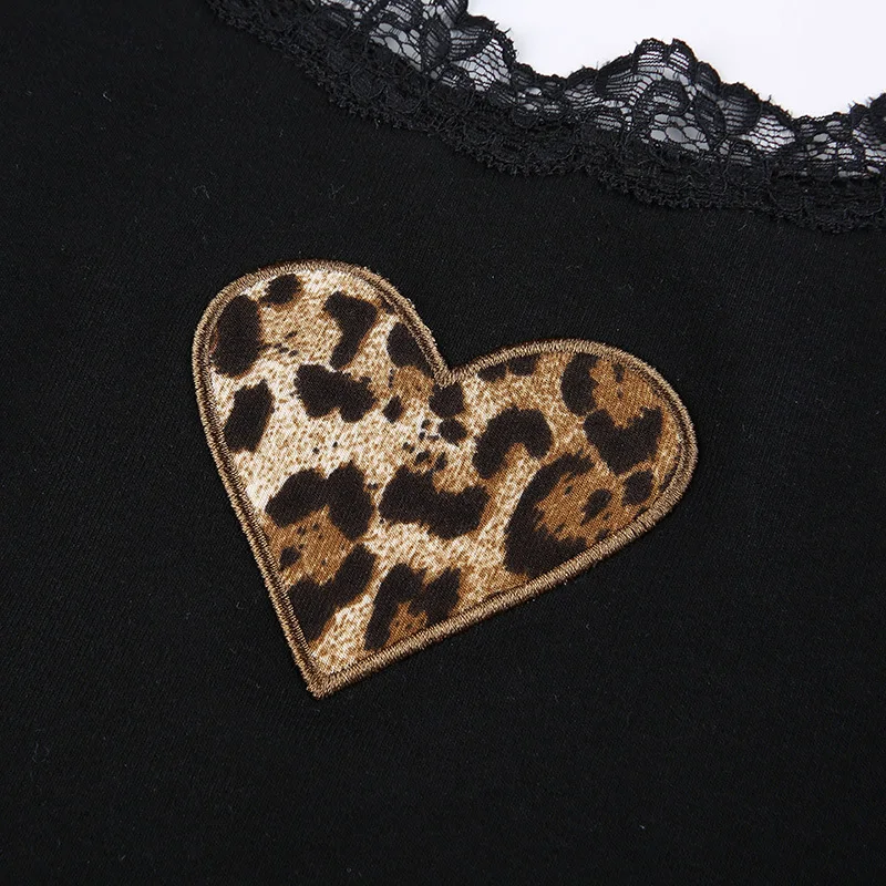 

Leopard Bodycon Sleeveless Sexy Streetwear Goth Dark Indie Gothic Graphic Patchwork Camis Punk Grunge Black Lace Women Crop Tops