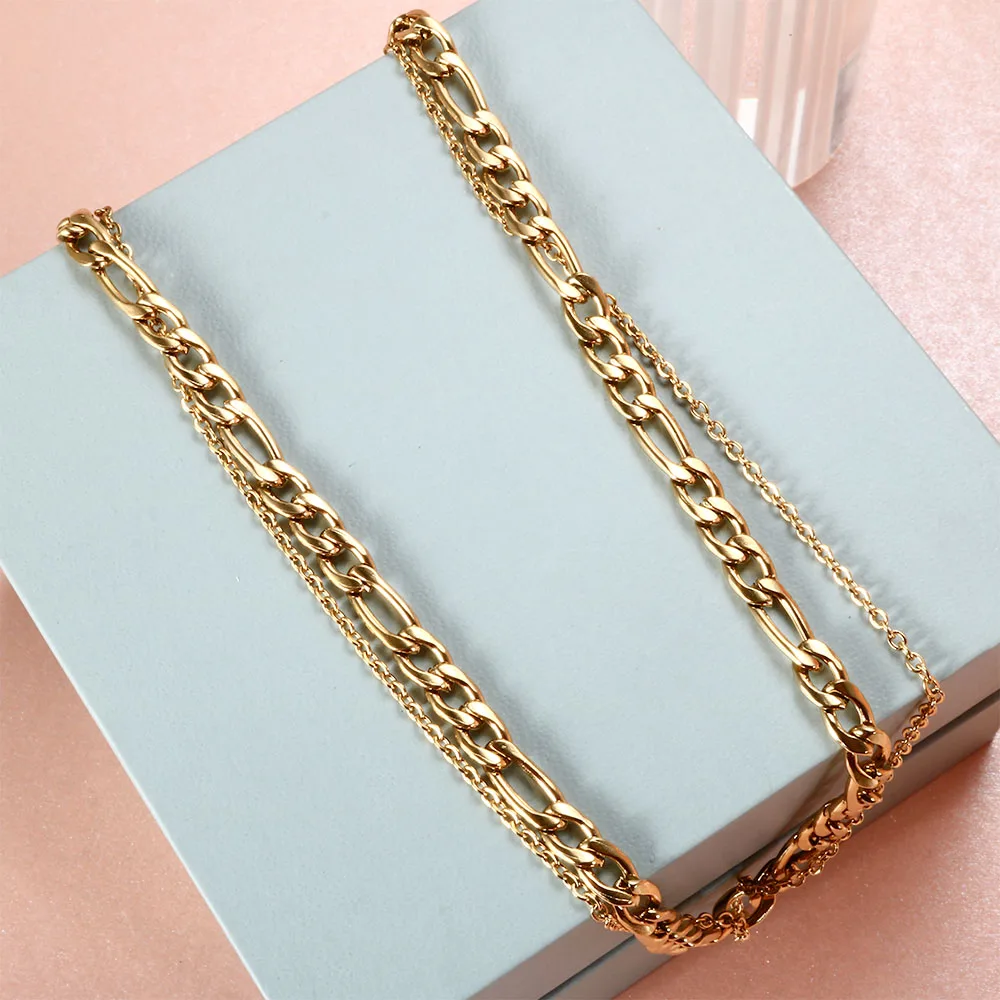 

ZMFashion Trendy Layered Necklace Long Chains For Women Ladies Girls Stainless Steel Punk Women's Party Jewelry Gifts