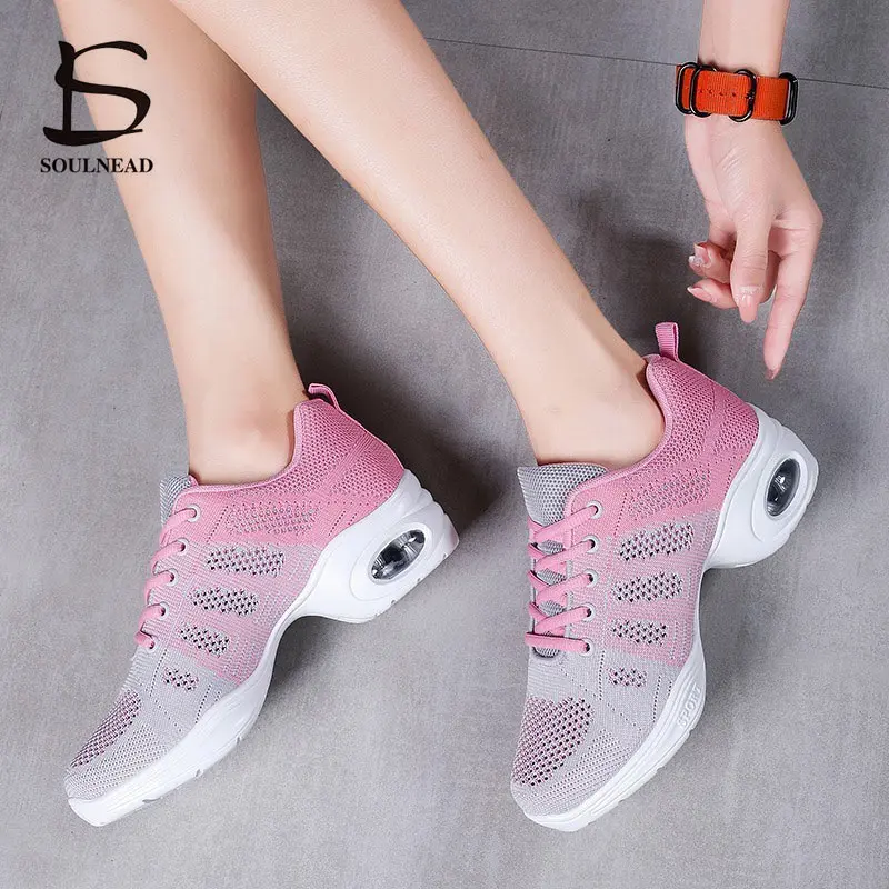 Women Dance Sneakers Woman Jazz Shoes Modern Dancing Shoes Flying Woven Net Spring Summer Outdoor Black White Ladies Sports Shoe
