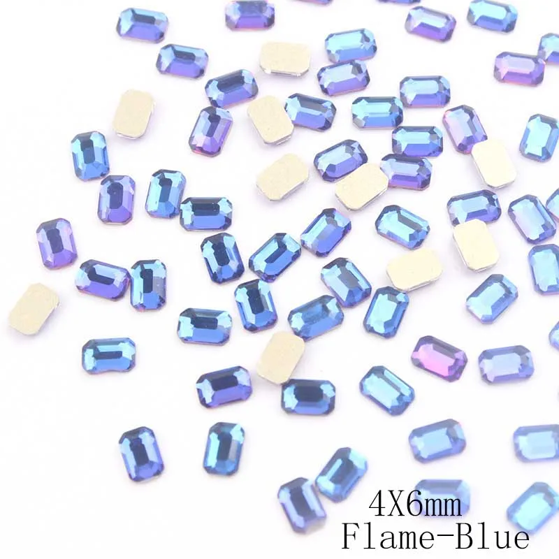 Flame-blue 100 шт BIGpack Стразы для ногтей 4x6 мм длинные Восьмиугольные цветные камни стеклянные стразы для дизайна ногтей для 3D украшения ногтей - Цвет: Flame-blue