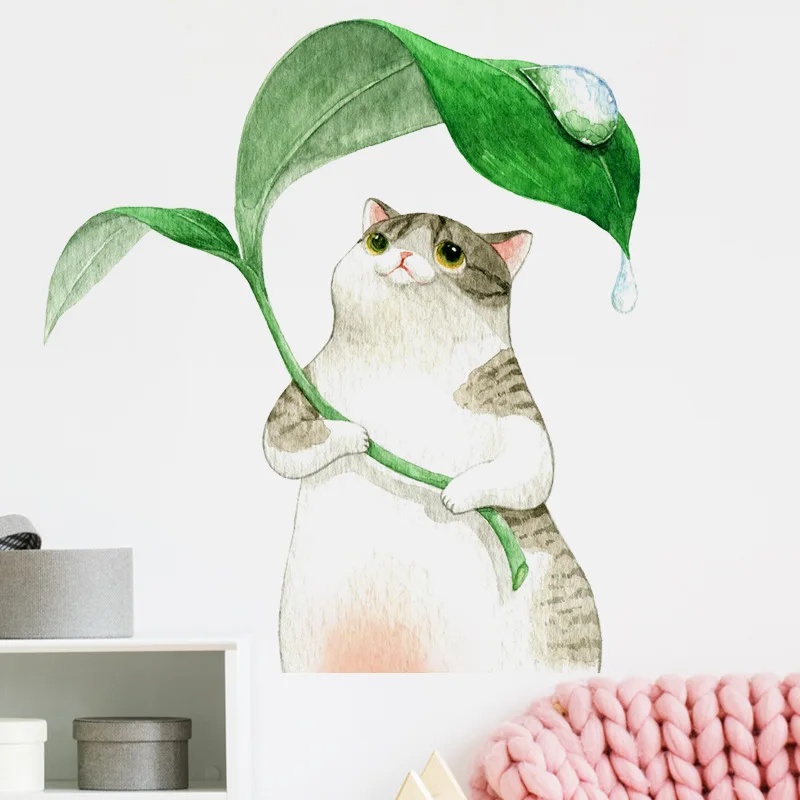 

Cute Cats Wall Stickers Animal Plants Home Decor for Girls Kids Room Bedroom Furniture Decals Murals Vinyl Wallpaper Decoration