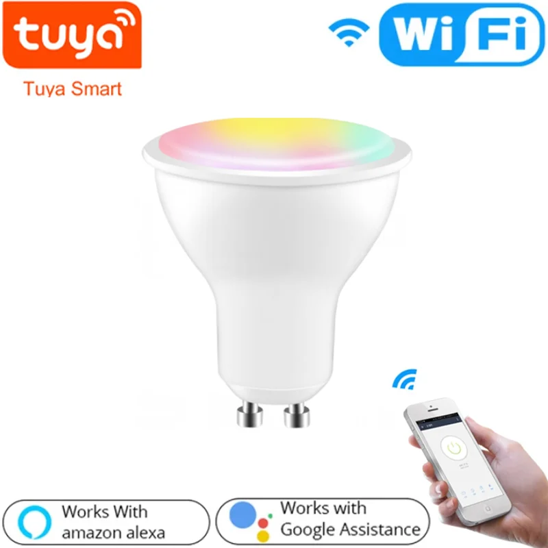 

Умсветильник светодиодные лампы Tuya GU10, Wi-Fi, RGBCW, 2700-6500K, 4 Вт