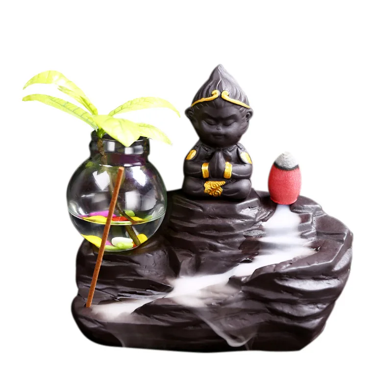 

Backflow Incense Burner Creative Purple Sand Sun Wukong Flower Arrangement Ceramic Incense Burner Home Office Ornaments