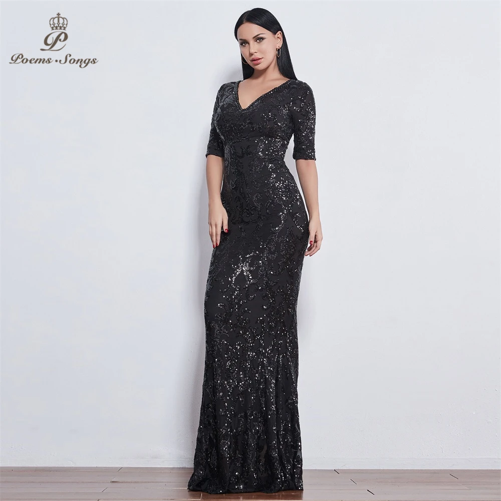 Стихи песни неровный узор блесток Половина рукава вечерние платья vestido de festa longo Платье для выпускного вечера vestidos элегантный