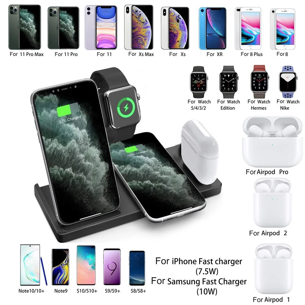 15w 4 in 1 qi wireless charger stand for iphone 13 12 11 xs xr x fast charging dock station for apple watch 65432 airpod pro free global shipping