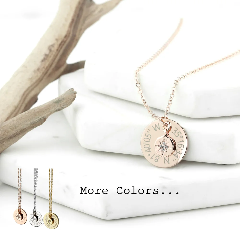 Персонализированные вдохновляющие ожерелье &quotкоординаты&quot для женщин Wanderlust