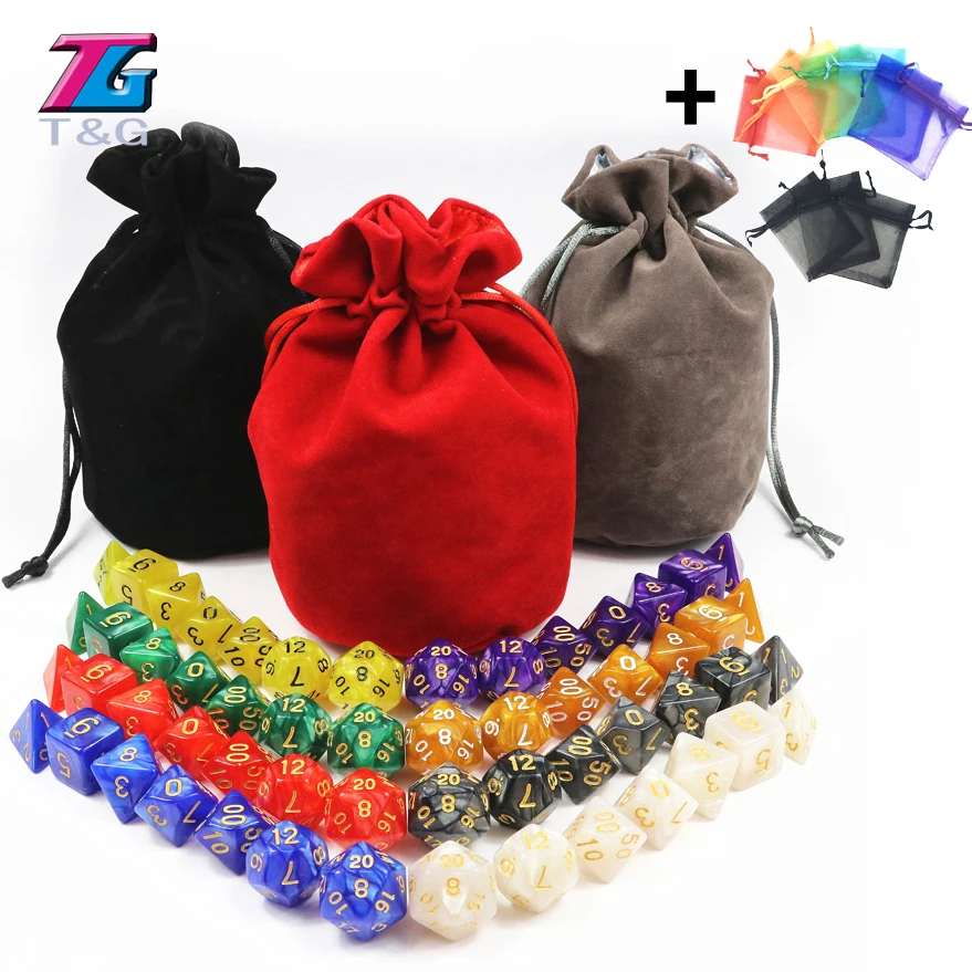 56 PCS/set Dice Marble Effect with Bag D4-D20 Polyhedral RPG Game | Спорт и развлечения