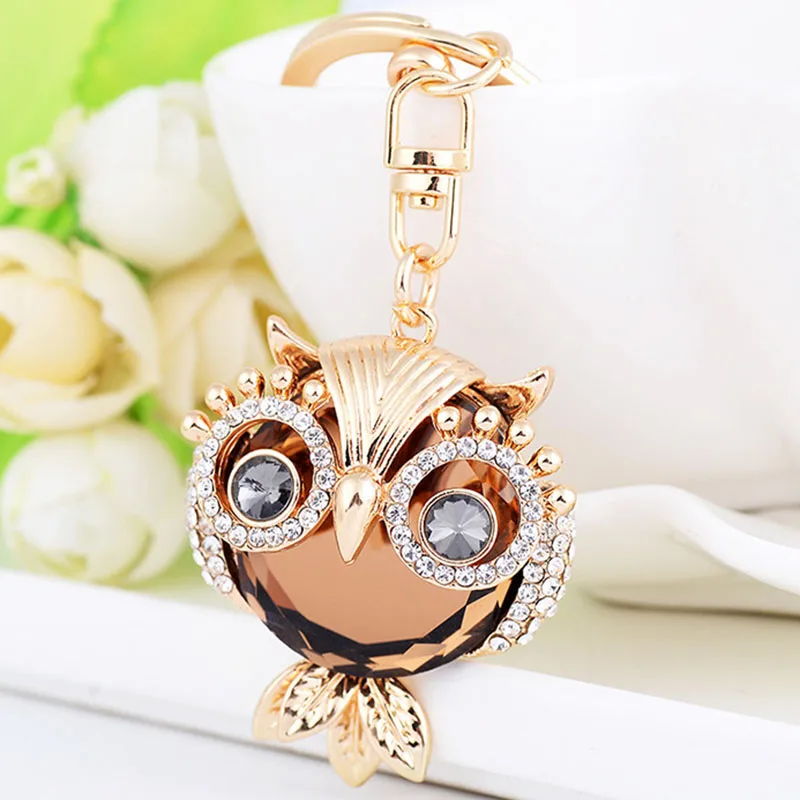 

Cute Crystal Owl Keychain Full Rhinestone Key holders Women Bag Charm Car Accessories Fashion Key Chain Metal Key Ring Crafts