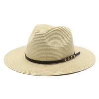 womens summer hat female panama sunhats casual style straw button straps wide brim beach visors fisherman ty0035