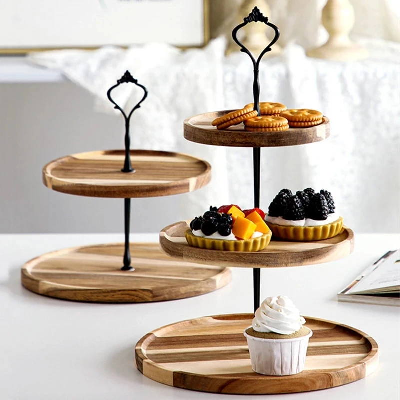 

Cake Fruit Plate Double Layer Modern Wooden Living Room Multi-layer Snack Fruit Trays Wooden Three-layer Dessert Storage