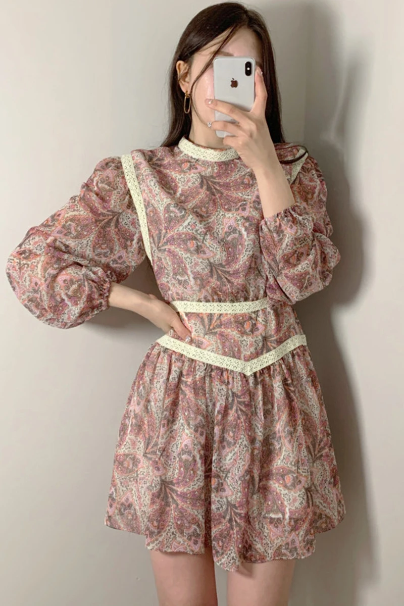 

WHCW CGDSR dress women elegant print autumn winter vintage korean style new 2020 long sleeve woman dresses a-line party vestidos
