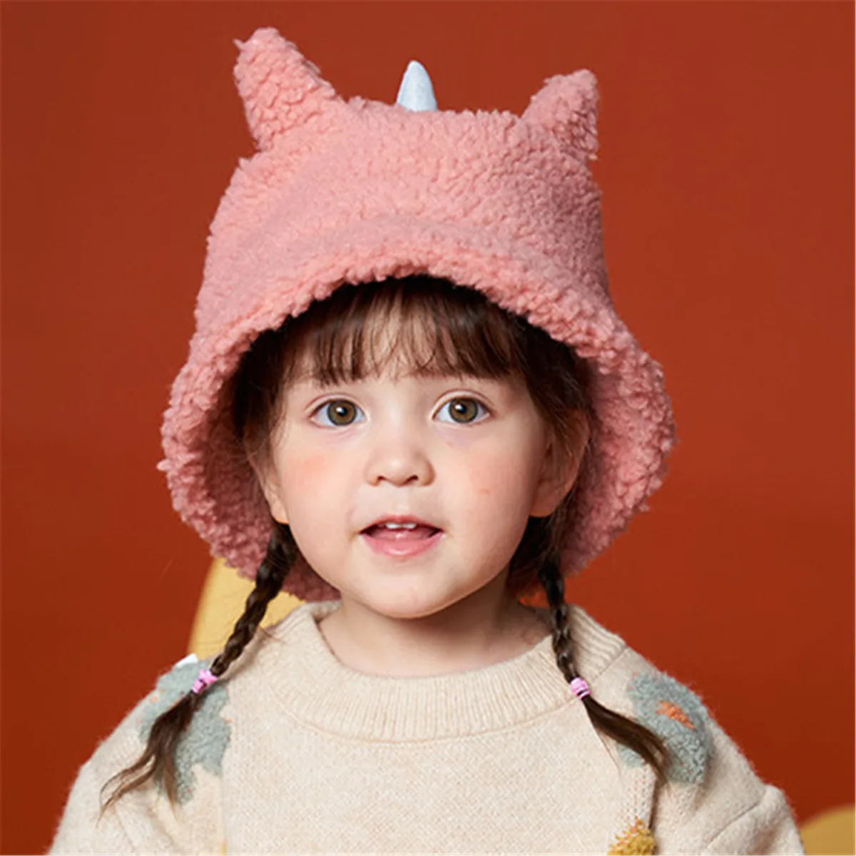 Solid Color Cartoon Knitted Hat Winter Lamb Wool Thicken Warm Hat Basin Cap Fisherman's Hat Earmuffs For Kid Boy And Girl