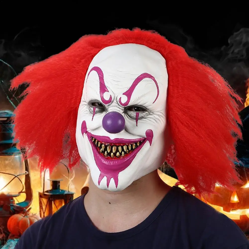 

Cosplay Clown Face Cover Halloween Party Red Eye Latex Headgear Costume Cosplay Props Theme Parties Scary Face Cover For Decor