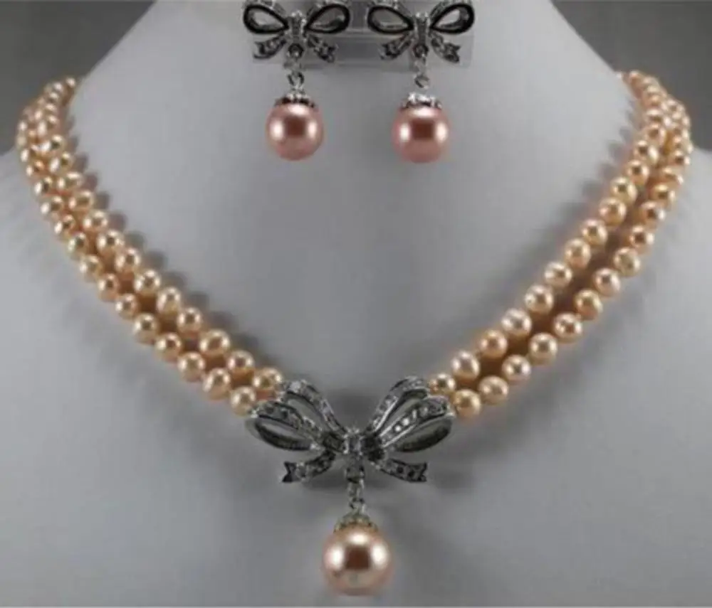 Free shipping Wholesale price +Fresh and elegant 2 Row 7-8mm Pearl Necklace Flower Pendant Earrings Jewelry Set | Украшения и