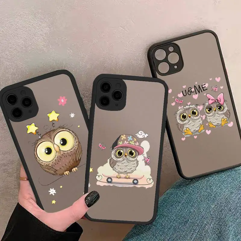

Cute Owl Black Phone Case matte transparent black For iPhone 7 8 x xs xr 11 12 pro plus mini max Clear Funda