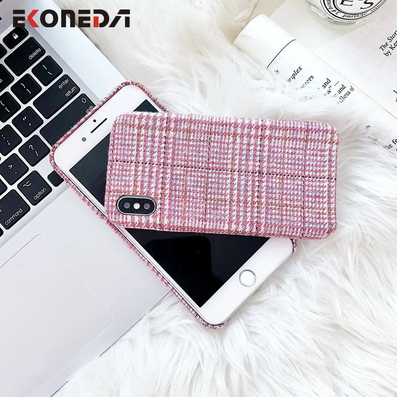 EKONEDA розовый клетчатый теплый тканевый чехол для iPhone 11 Pro Max XR девочек 7 6S 8 Plus X XS |