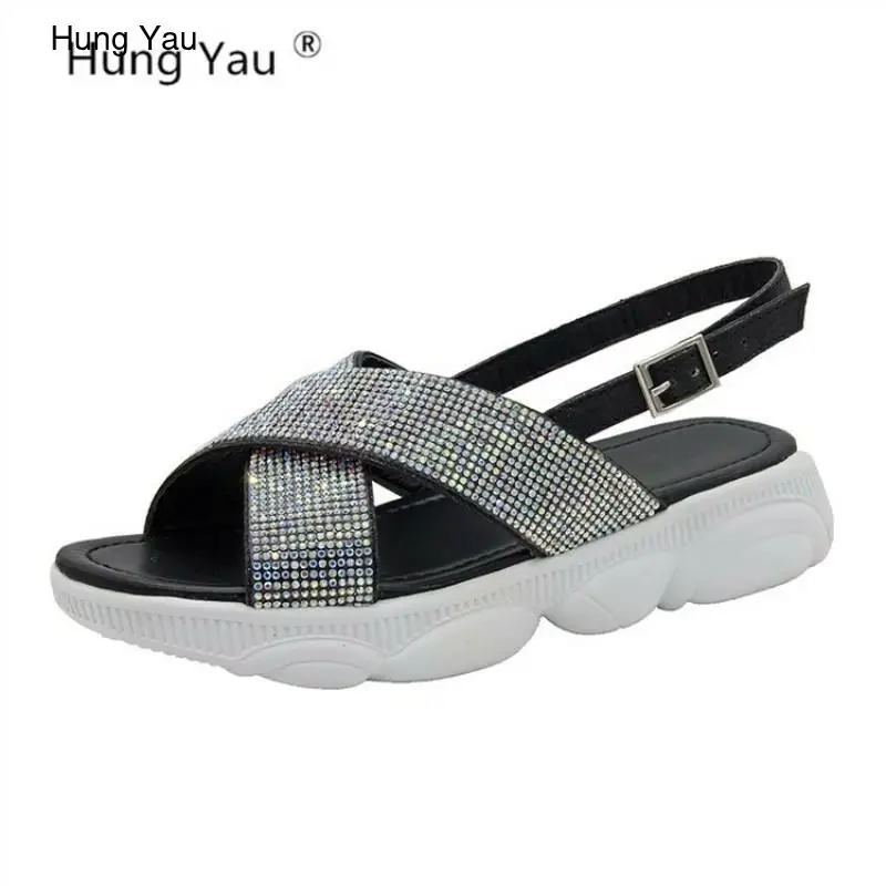 

Summer Sandals Women Shake Shoes Thick Wedges Creepers Platform Rhinestone Open Peep Toe Women Sandals Casual Flats Size 35-40