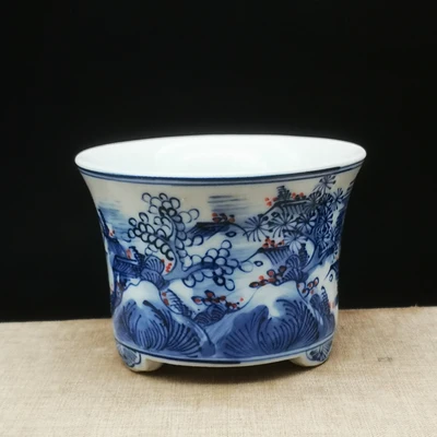 

Exquisite blue and white ceramics (Hanmei. Flowerpot) home decoration
