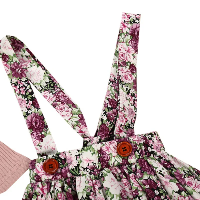 2020 3Pcs Baby Girl Clothes Set Long Sleeve Romper Tops Floral Strap Skirt Headband Sets 0-24M | Детская одежда и обувь