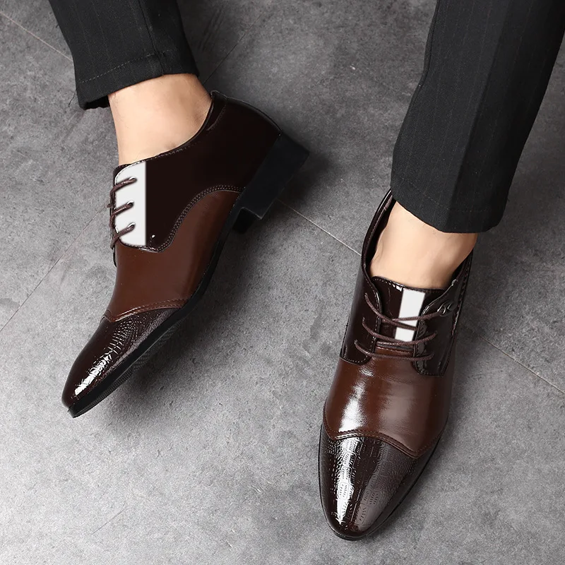 

2020 New British Men's Slip on Split Leather Pointed Black Brown Toe Men Shoes Business Wedding Oxfords Formal Shoes for Male 48