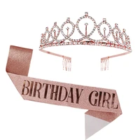 happy birthday crown rose gold satin sash crown birthday party decorations adult 18 21 30 40 50 anniversary party supplies