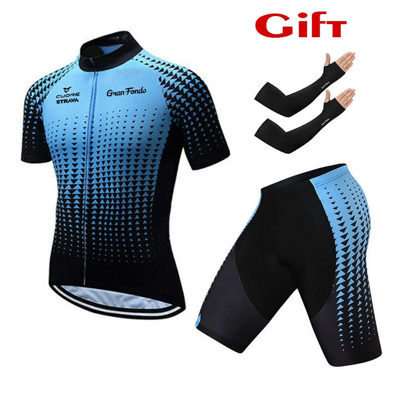New STRAVA Men's Cycling Jersey Sets Bicycle Clothing Summer Breathable Short Sleeve Mountain Suit Bike Team Riding Ropa Ciclism