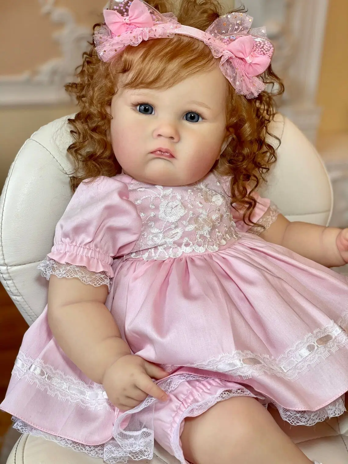 

60CM Reborn Toddler Charlltte Princess Doll High Quality Hand Paint Multiple layers with Visible Veins Rooted Long Curly Hair 6