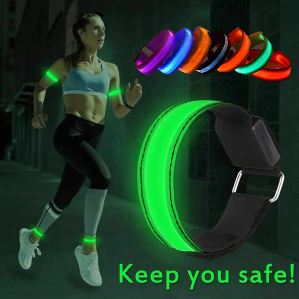 

Светильник ка для бега, спортивные браслеты, регулируемые светодиодные светящиеся браслеты для езды на велосипеде, безопасные предупресве...