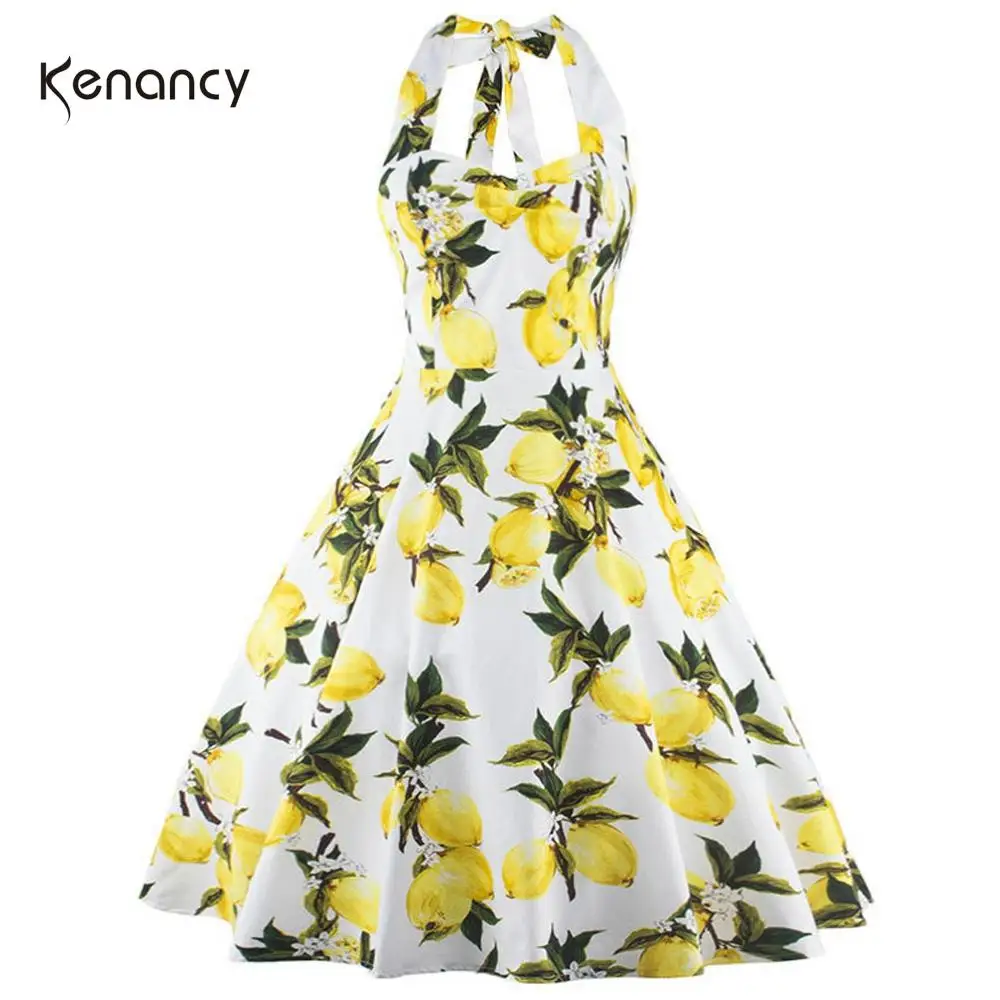 Платье Kenancy женское винтажное без рукавов с принтом лимона | Женская одежда
