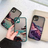 hand painted landscape phone case for iphone 12 11 13 pro max x xs max xr 6s 7 8 plus se 2 camera protection candy color cover
