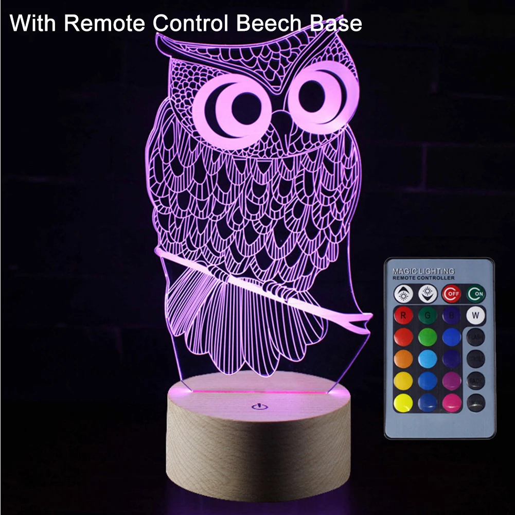 3D светодиодный ночник в форме совы сменный Настольный светильник 7 цветов