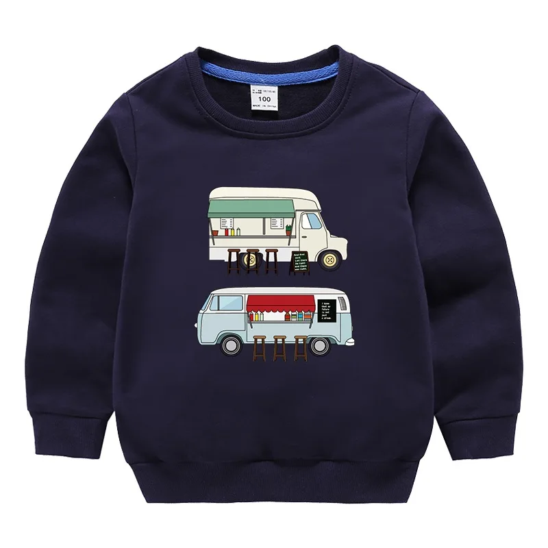 Bus Navy blue Свитер для малышей; детская одежда для мальчиков; Весна-Осень г.; пуловер с рисунком; Модная одежда для малышей; толстовки с круглым вырезом для девочек - Цвет: Bus Navy blue