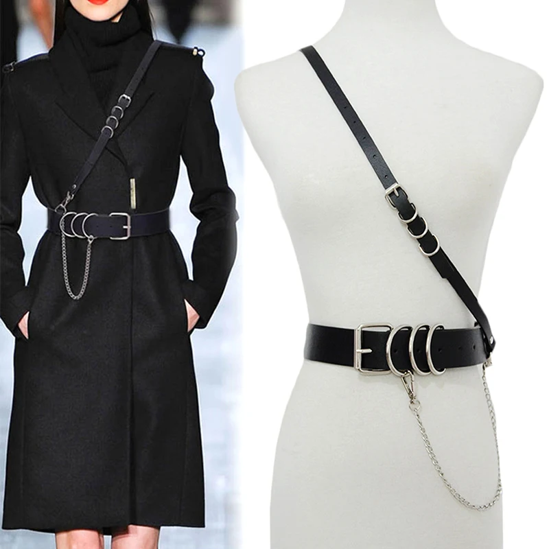 

2021 New Women Fashion PU Leather Waist Belt Tied All-match Single Shoulder Punk Gothic Retro Waist Straps Decorative Girdle