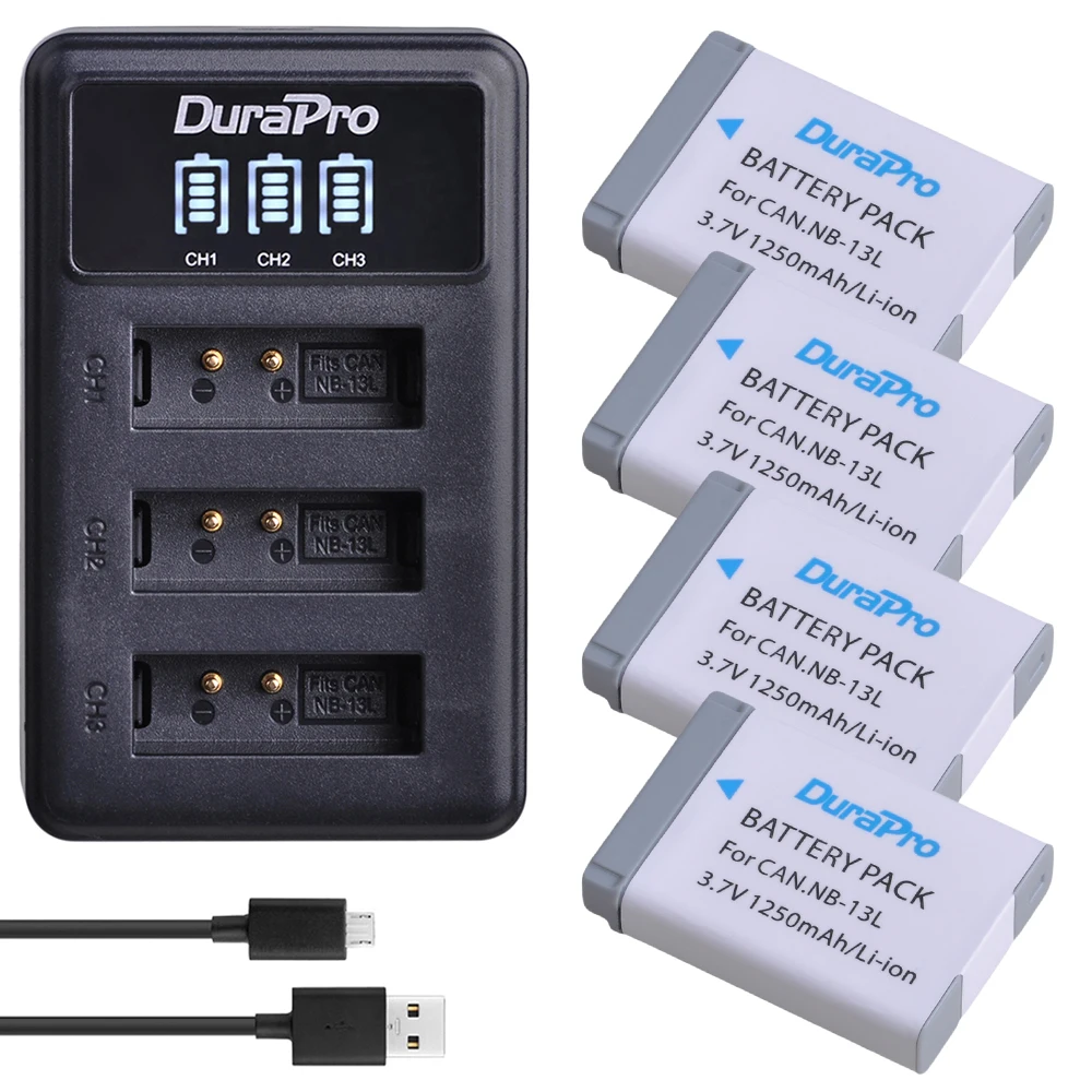 4 шт. NB-13L NB 13L 1250 мА/ч замена Батарея + светодиодный 3-Порты USB Зарядное устройство