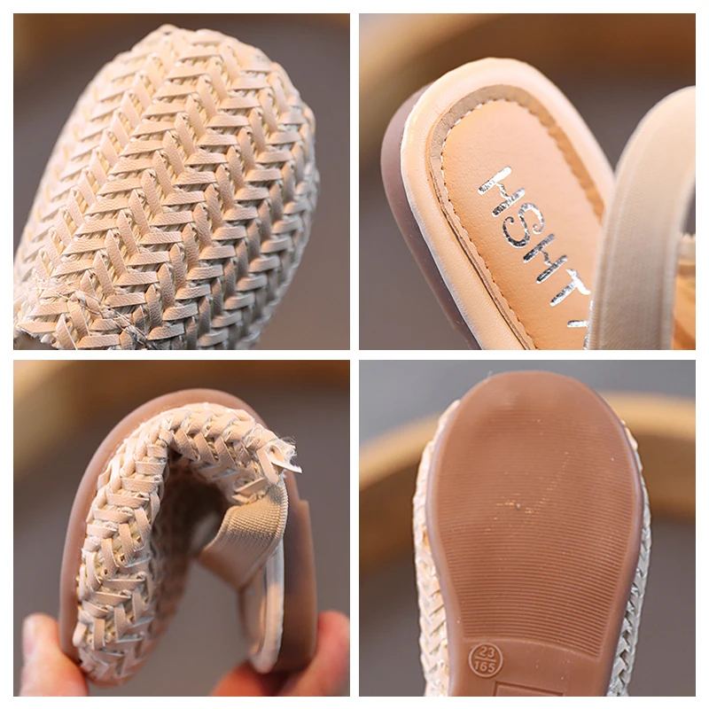 

Spring Autumn Girls PU Leather Braid Sandals Fashion Children Princess Single Shoes Baby Soft Non-slip Summer Kids Flats Sandals