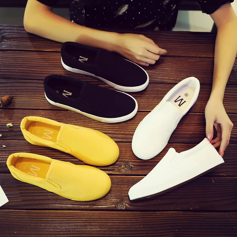 Женская парусиновая обувь на плоской подошве белая уличная Желтая осень 2019 |