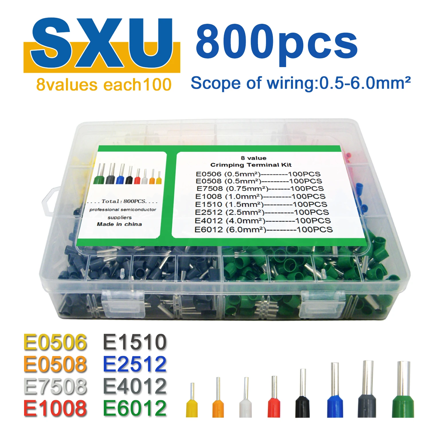Изолированные наконечники-терминалы в коробке 800 штук E0506 E0508 E7508 E1008 E1510 E2512 E4012 E6012 0.5-6мм² проводной коннектор Терминатор.