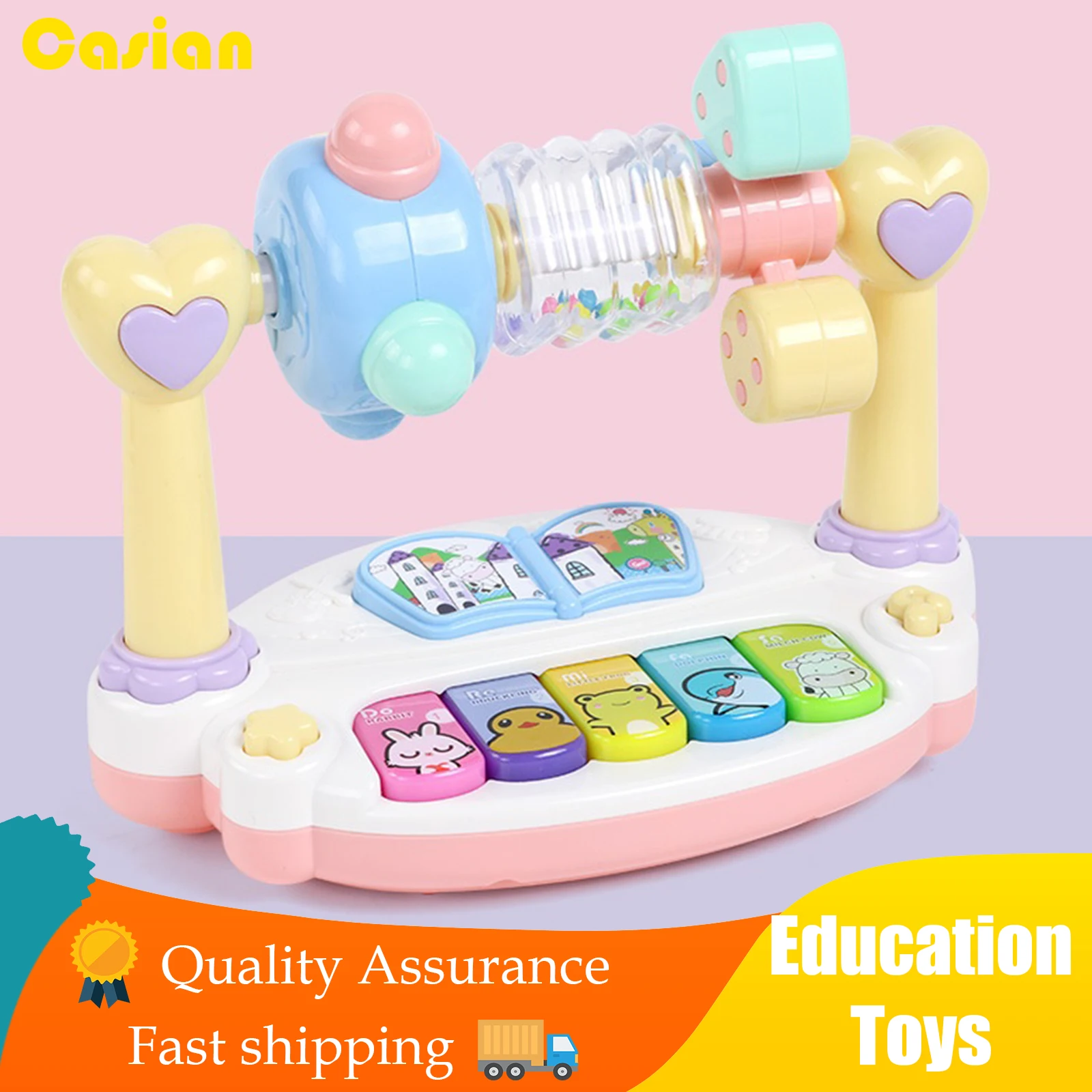 

Children's Rotating Electronic Keyboard Music Rotating Rattle Knock Mole Game Kids Educational Toys for Children Gift