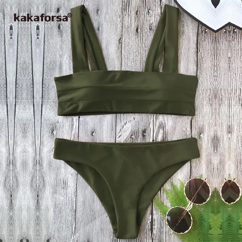 Соблазнительный однотонный комплект бикини женский купальник пуш ап с широкими