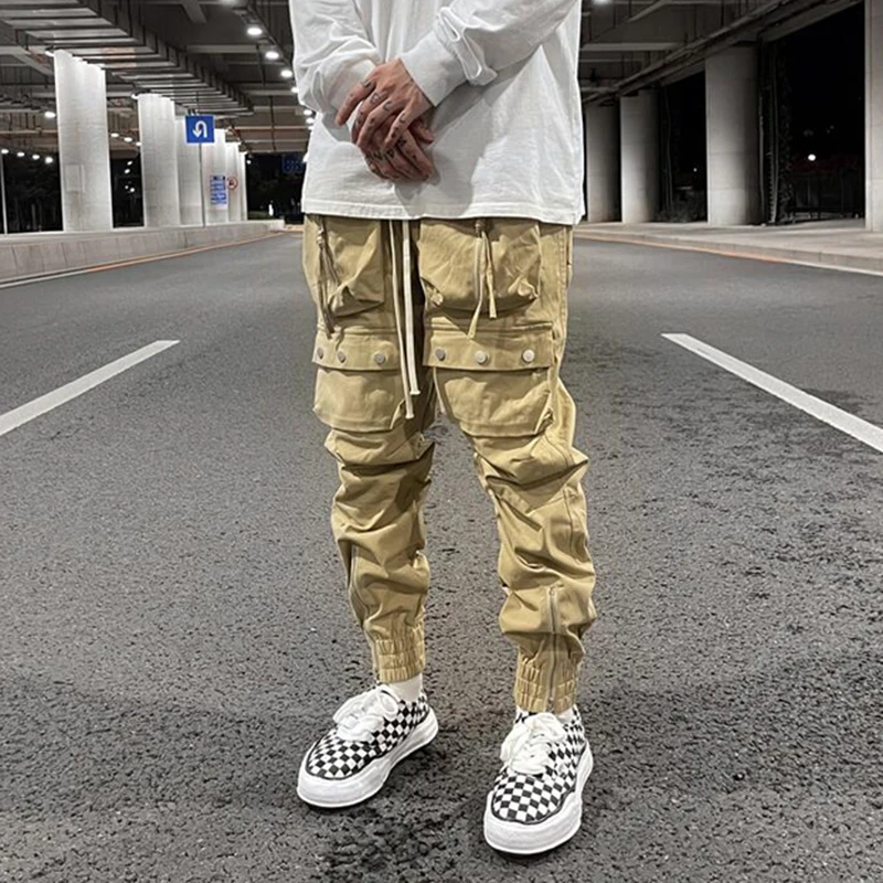 

Y2K Multi-pockets Cannonball Drawstring Casual Cargo Pants Mens High Street Straight Retro Oversozed Streetwear Loose Trousers