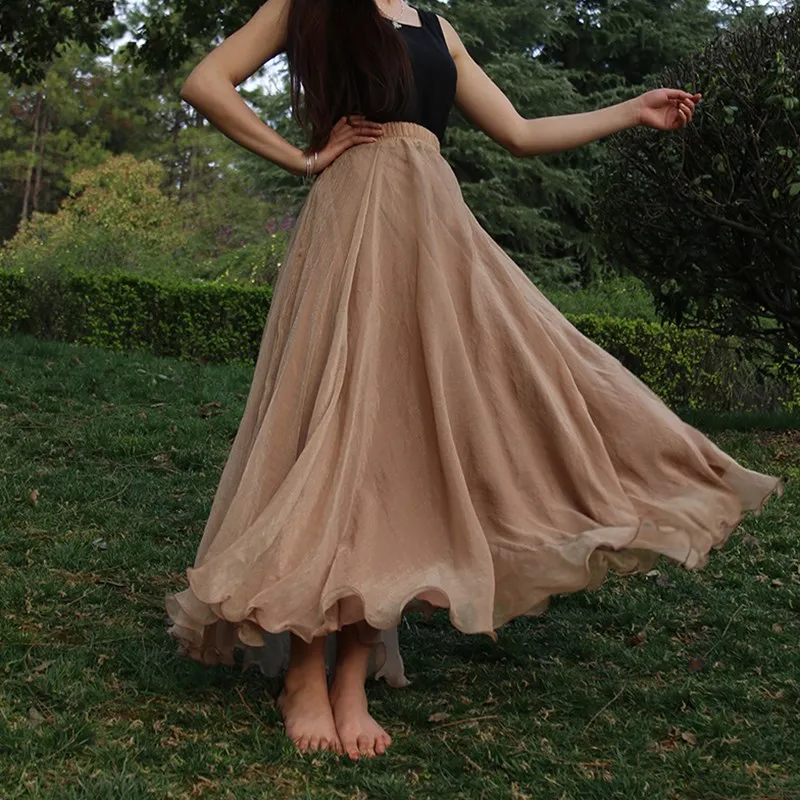 2 слоя Макси Длинная юбка женская шифоновая летняя плюс размер свадебная для