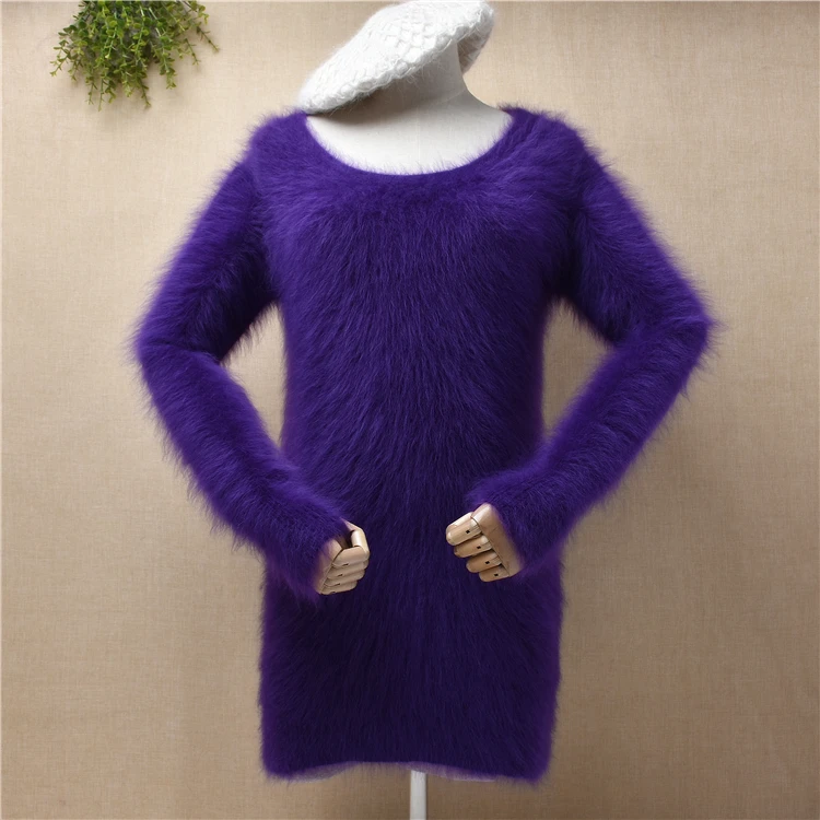 

Дамы Женская мода норковый кашемировый вязаный свитер с длинными рукавами, с круглым вырезом Тонкий Блузки пуловер из ангоры из меха на осе...