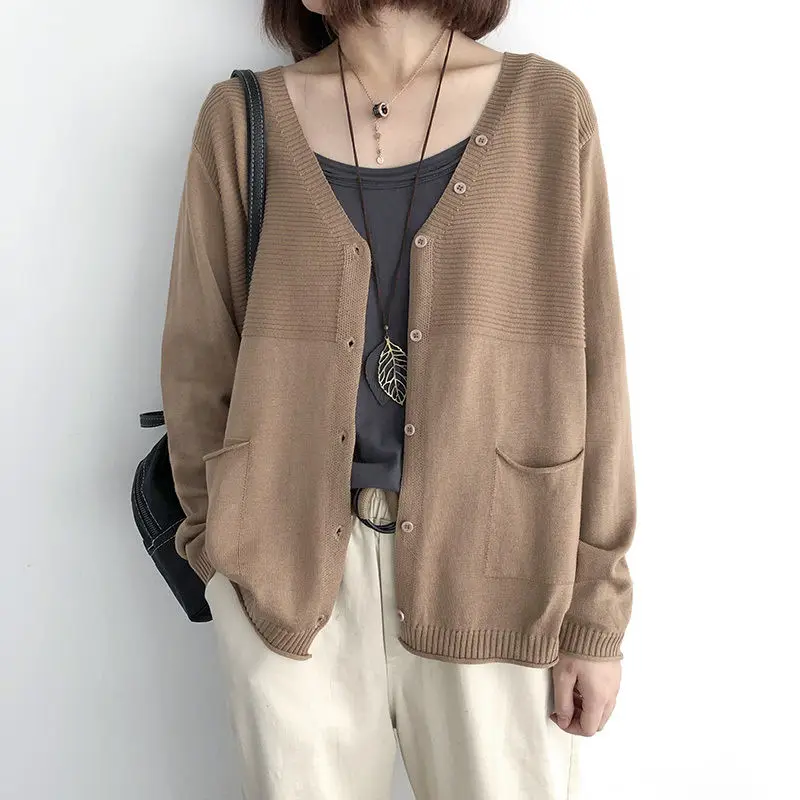 

Women Cardigan Sweater 2020 Fall Soft Cotton Loose Knitted Hot Tide V-Neck Thick Winter Korean Casual Simple Chic Jacket 6 Color