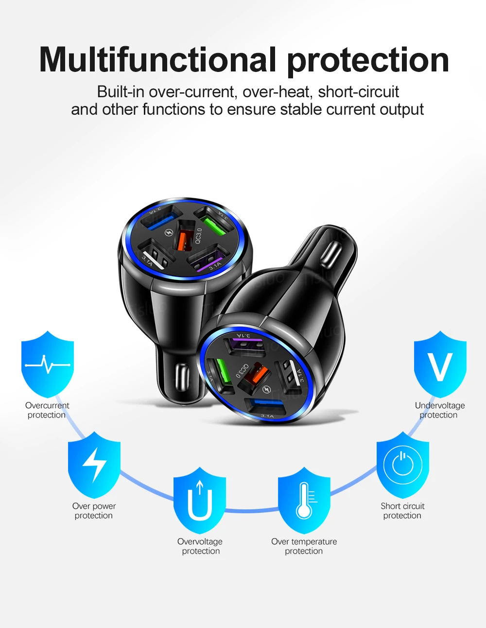 Quick Charge 3.0 Car Charger QC3.0 5 Ports Fast charging Car phone Charger For Samsung  Xiaomi iPhone Car Mobile phone Charger