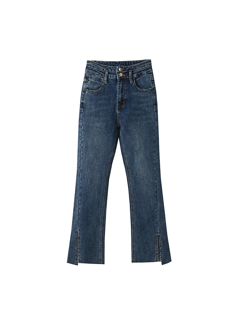 Женские прямые расклешенные джинсы с высокой талией теплые облегающие